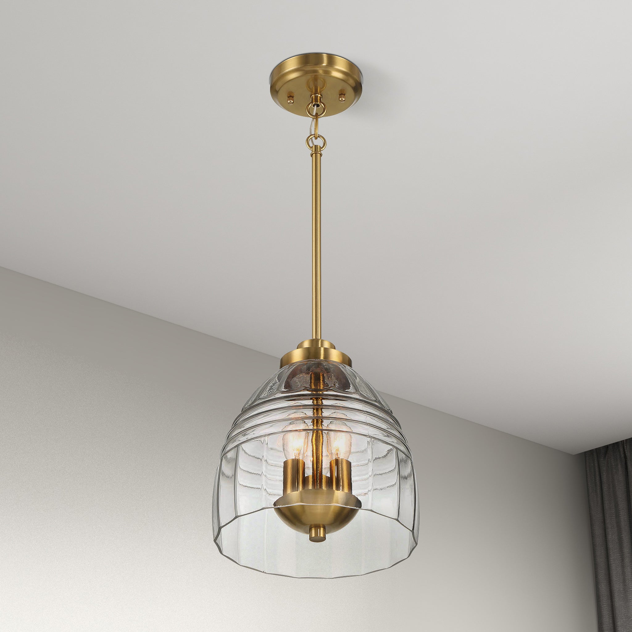 Hilda Three Candle Lights Chain Pendant With Clear Glass - Satin Brass