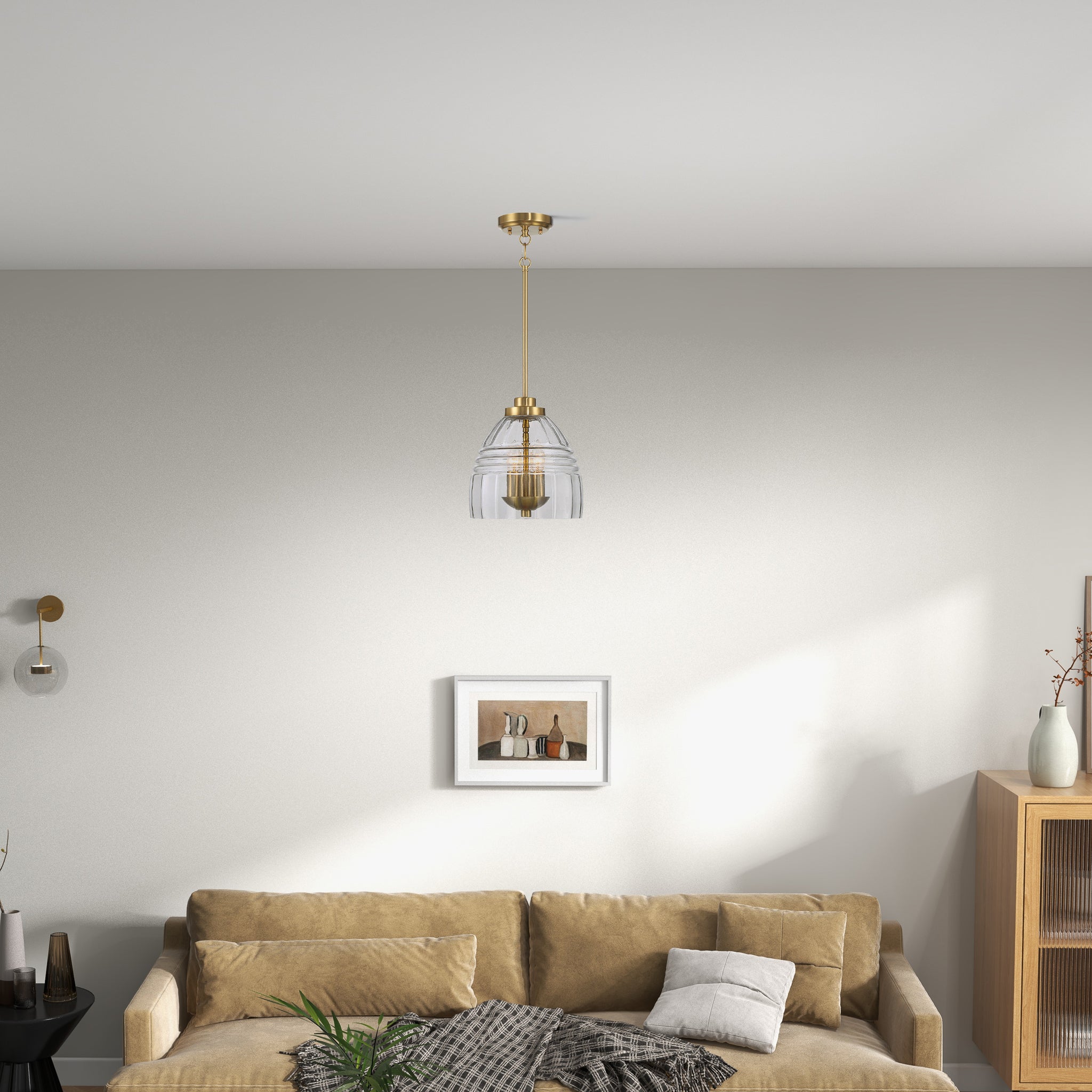 Hilda Three Candle Lights Chain Pendant With Clear Glass - Satin Brass