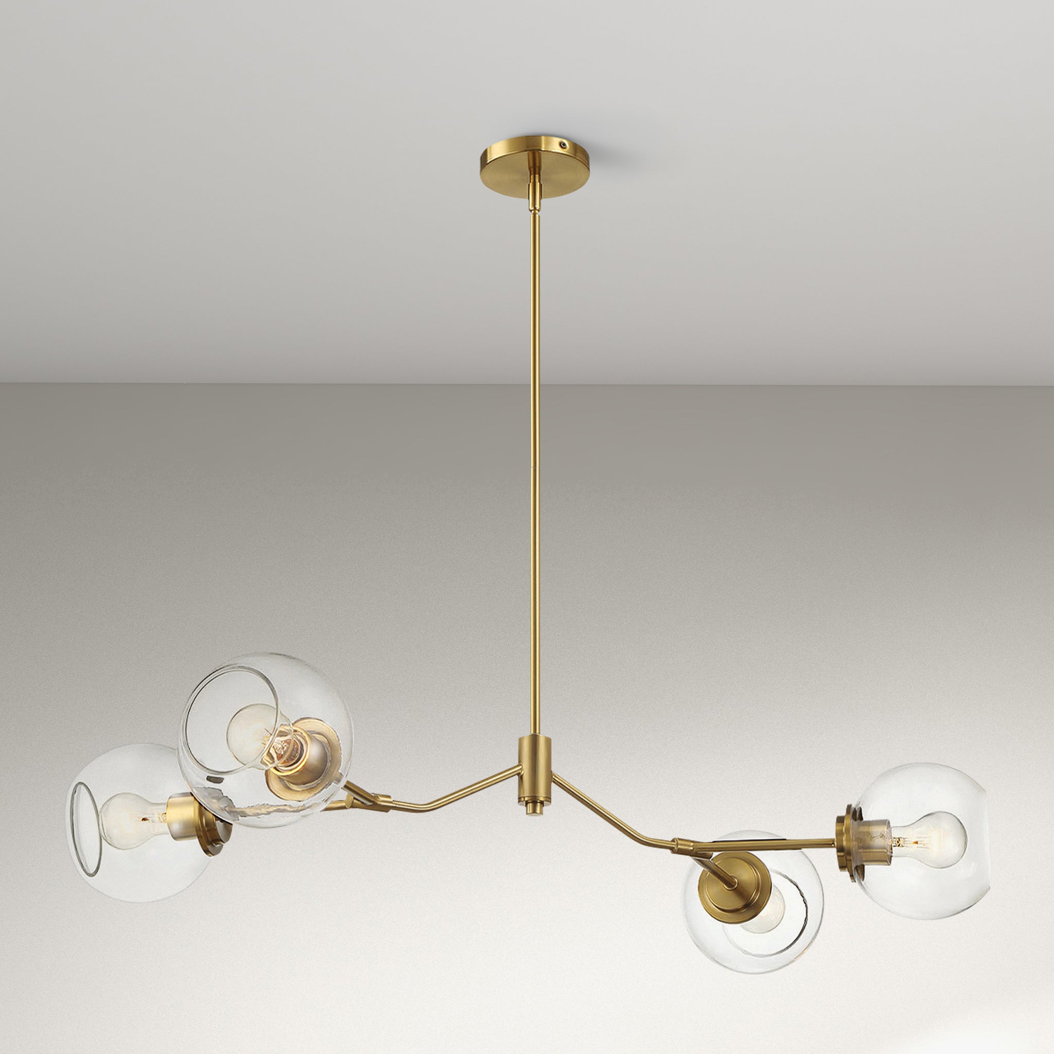 Flicker Four Lights Modern Farmhouse Chandelier Ceiling Hanging Light Fixture For Kitchen Island Dining Room 36"L × 20"W × 7.25"H with Clear Glass