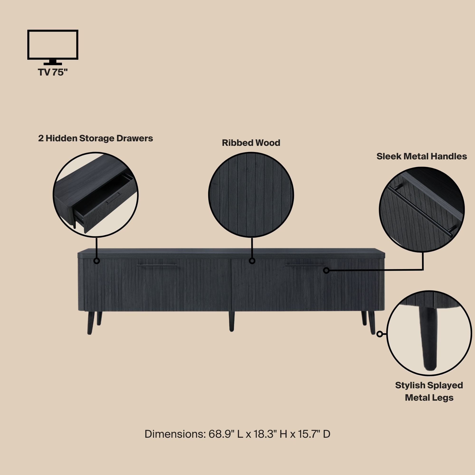Jodie TV Stand in Charcoal Grey