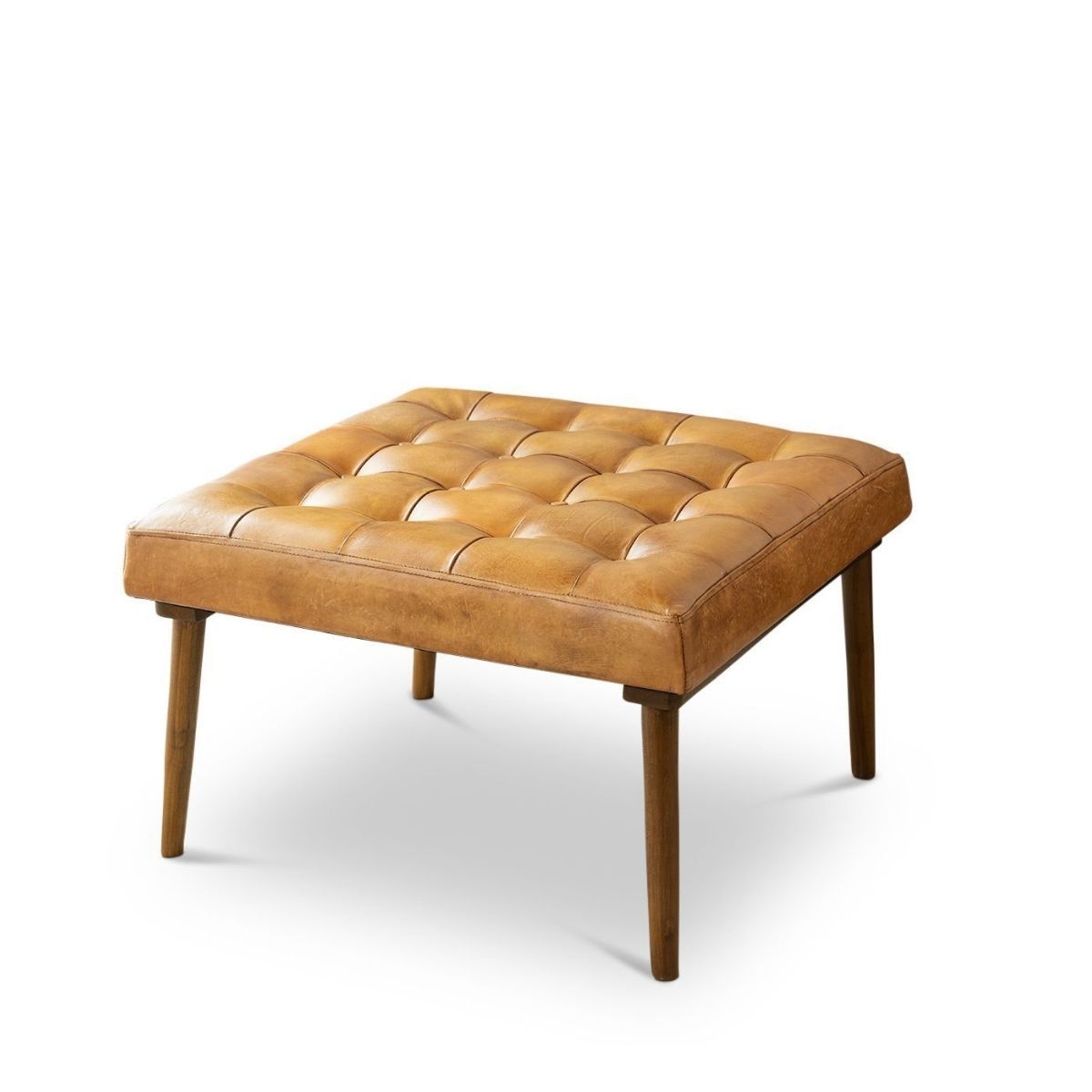 Katy Tan Leather Ottoman w/ Buttons