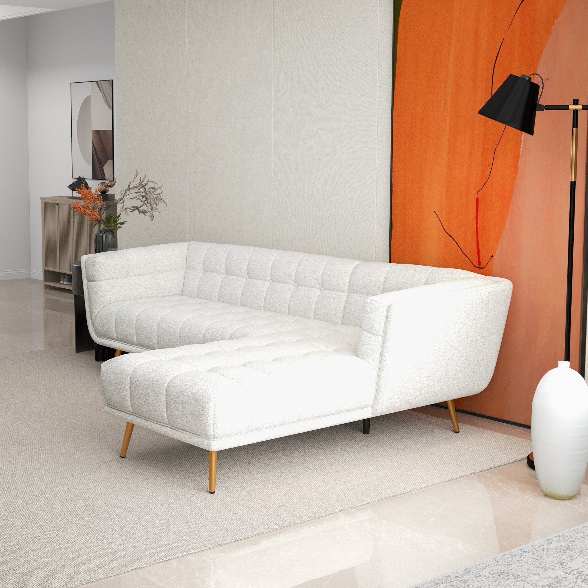 Kano L Shape Sectional Cream Boucle Sofa Right Facing Chaise