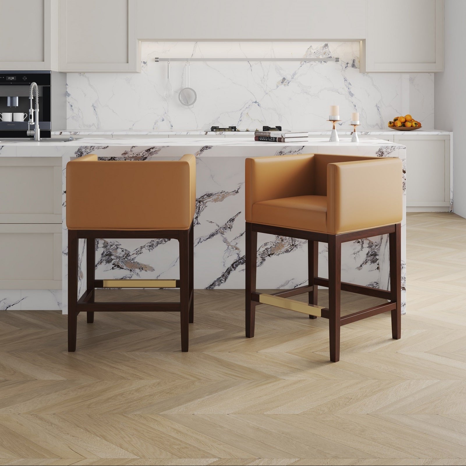 Kingsley Counter Stool with Backrest - Camel