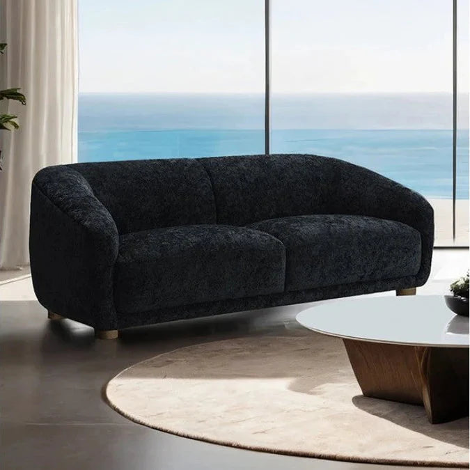 Kolvere Contemporary Black Chenille Loveseat with Solid Wood Round Legs