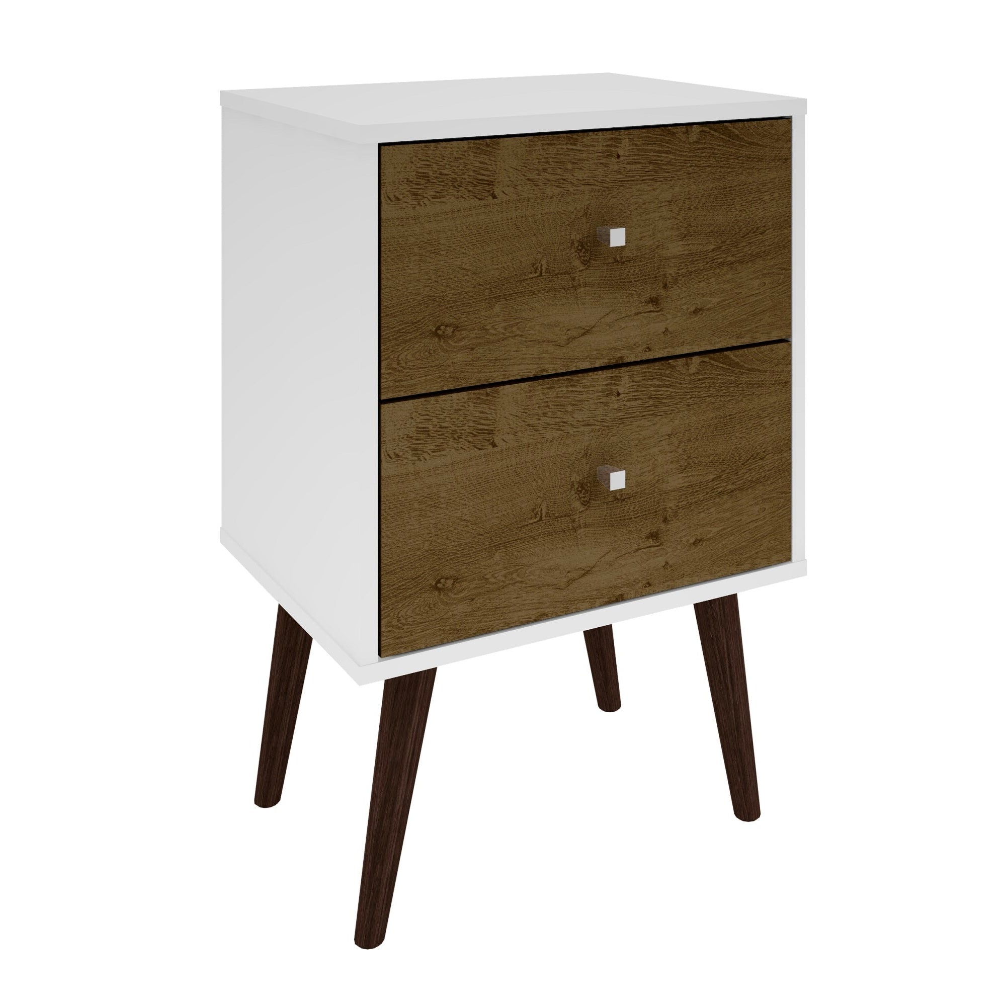 Liberty 2.0 Mid-Century Modern White & Rustic Brown Nightstand