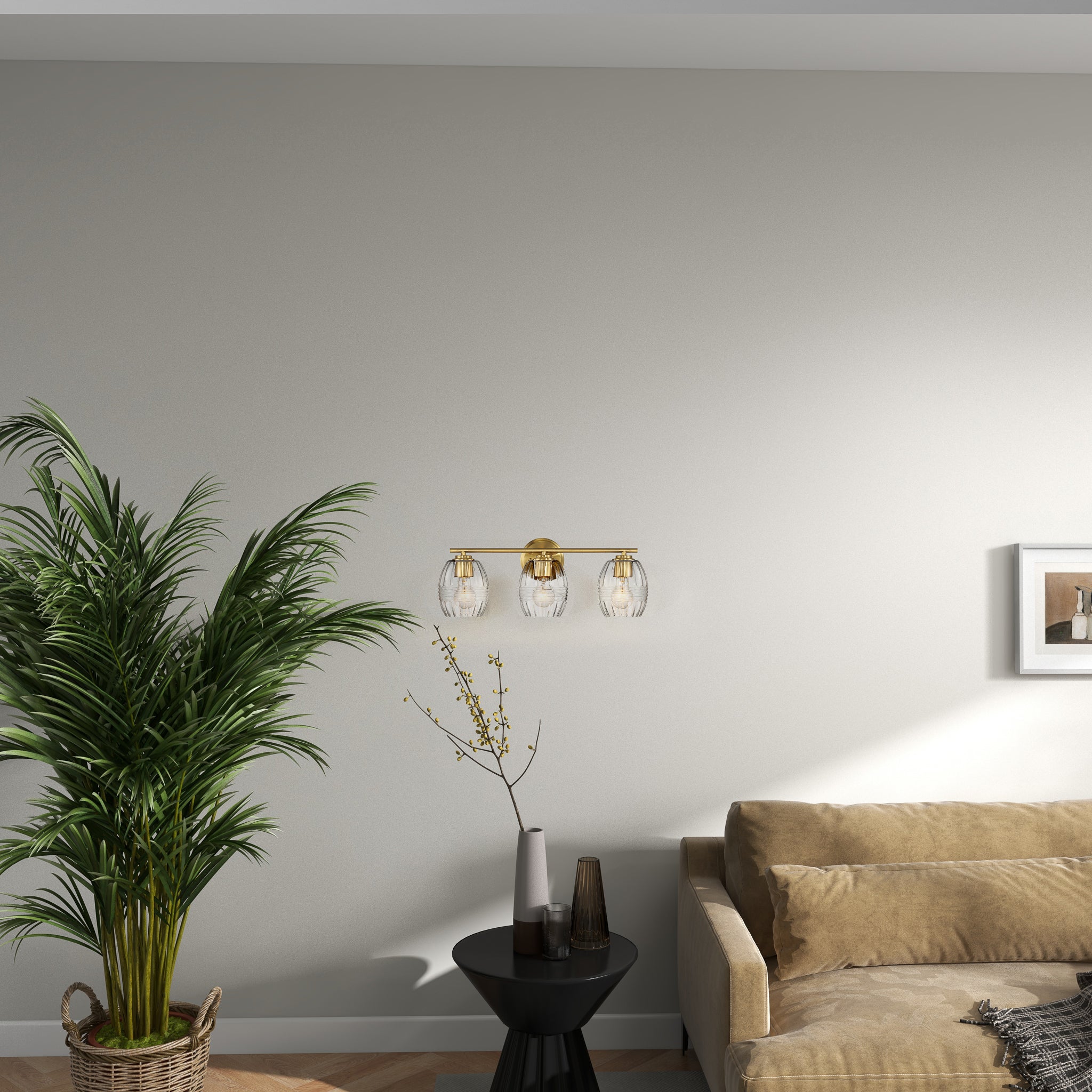 Glimmer Three Lights Vanity With Clear Glass for Bathrooms above Mirror Wall Lamp - Satin Brass