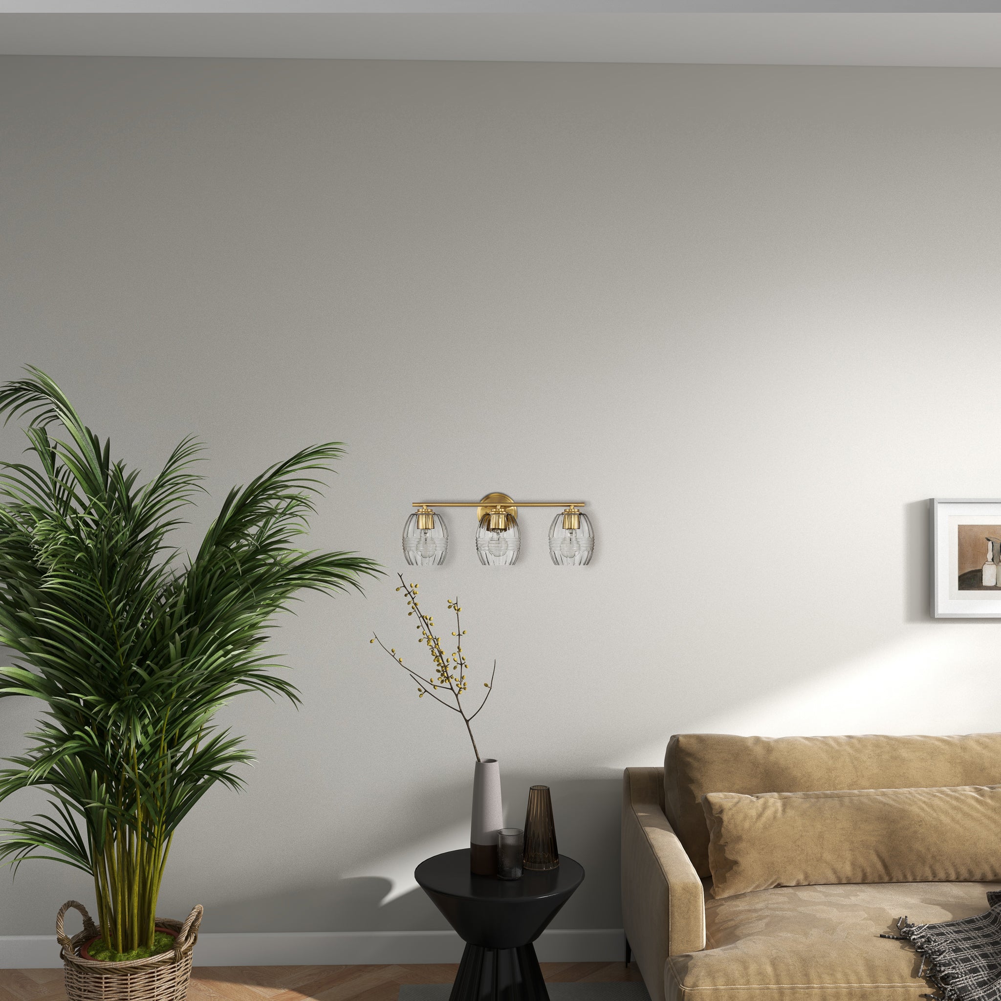 Glimmer Three Lights Vanity With Clear Glass for Bathrooms above Mirror Wall Lamp - Satin Brass