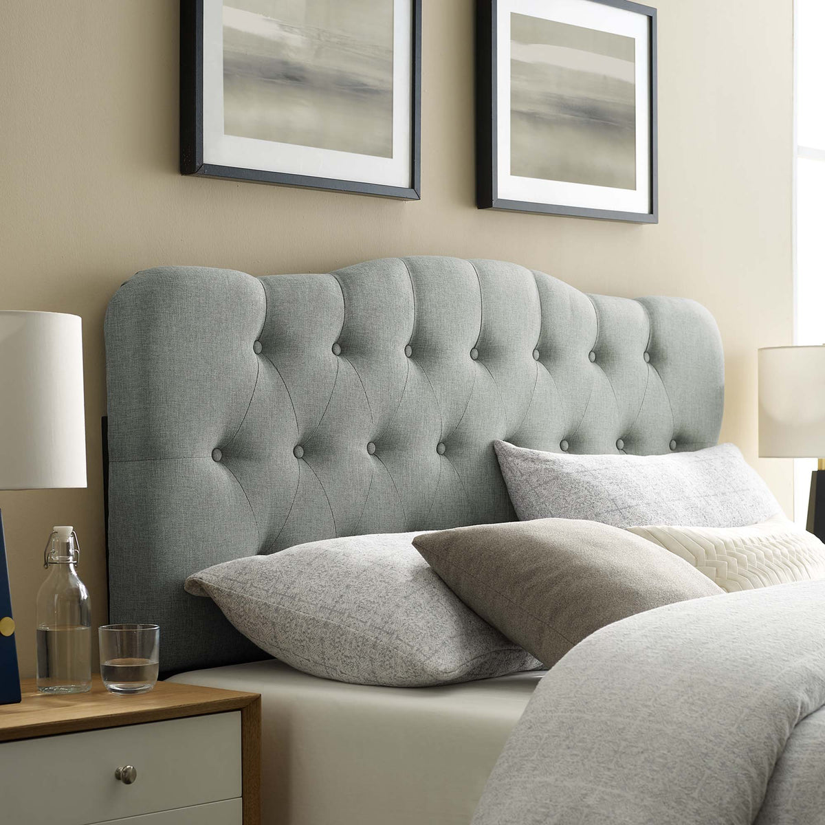 Annabel Diamond Tufted Upholstered Fabric Headboard