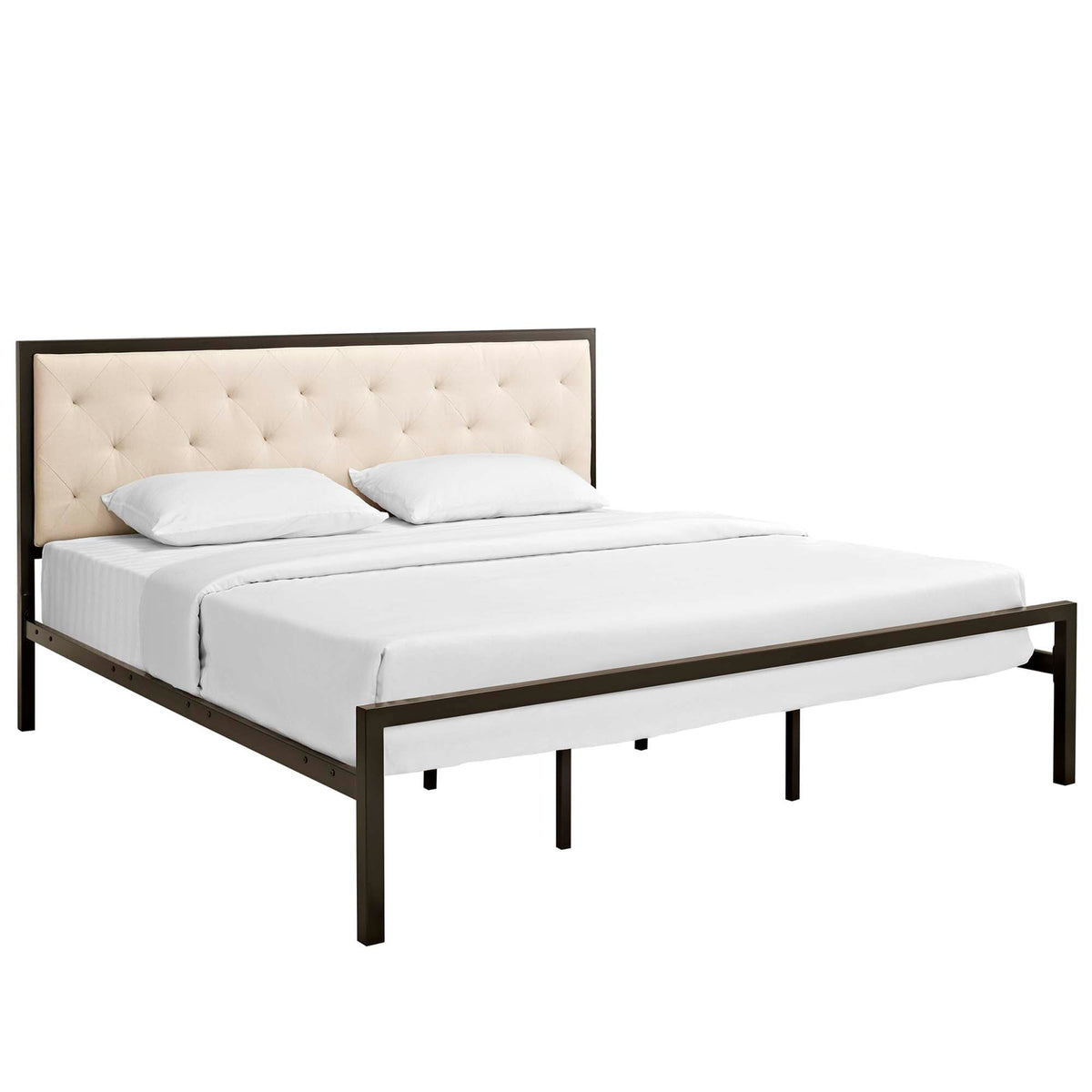 Mia Fabric Bed, King, Brown Beige - view 1