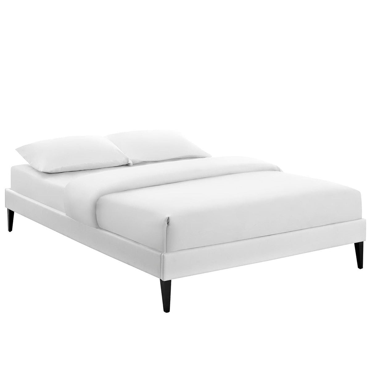 Sharon Fabric Bed Frame with Squared Tapered Legs, Queen, White - view 1