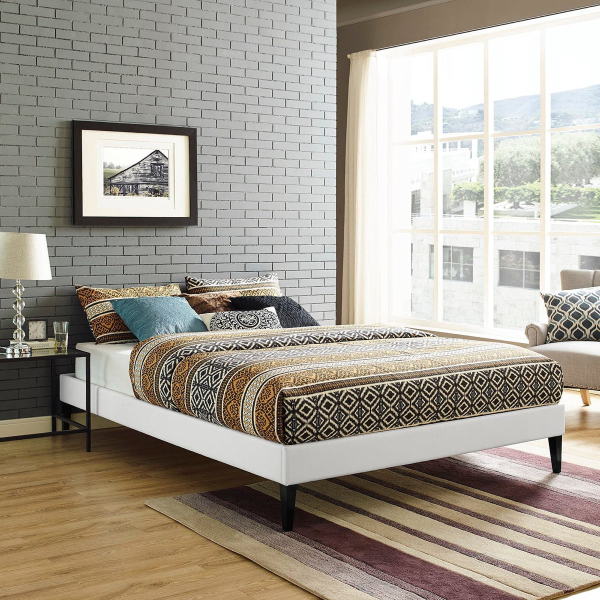 Sharon Fabric Bed Frame with Squared Tapered Legs, Queen, White - view 5