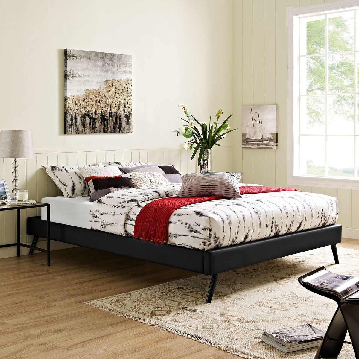 Helen Vegan Leather Bed Frame with Round Splayed Legs