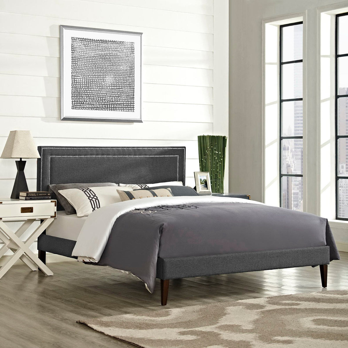 Jessamine Fabric Platform Bed with Squared Tapered Legs