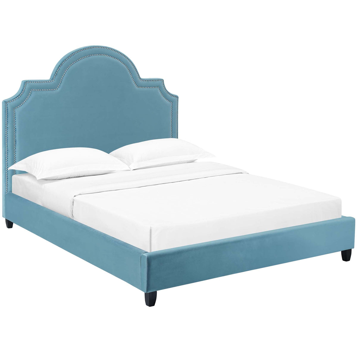 Primrose Performance Velvet Platform Bed, Queen, Sea Blue - view 1
