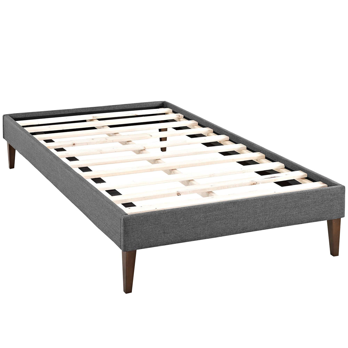 Tessie Fabric Bed Frame with Squared Tapered Legs, Twin, Gray - view 2