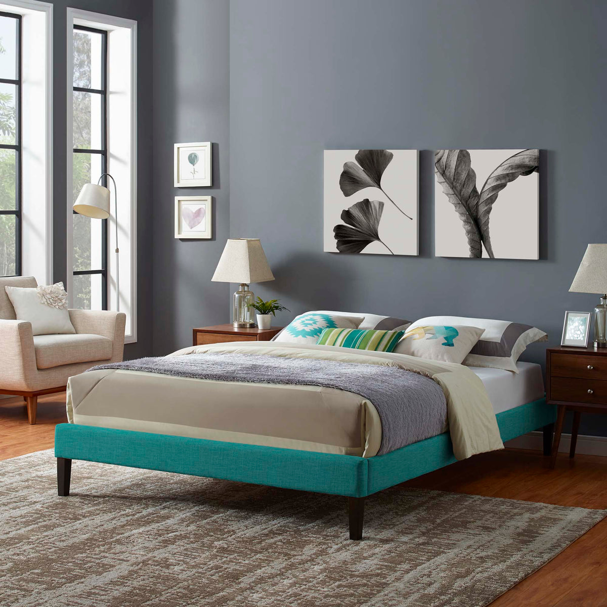 Tessie Fabric Bed Frame with Squared Tapered Legs
