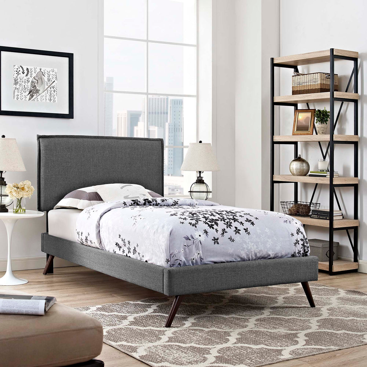 Amaris Fabric Platform Bed with Round Splayed Legs - view 12