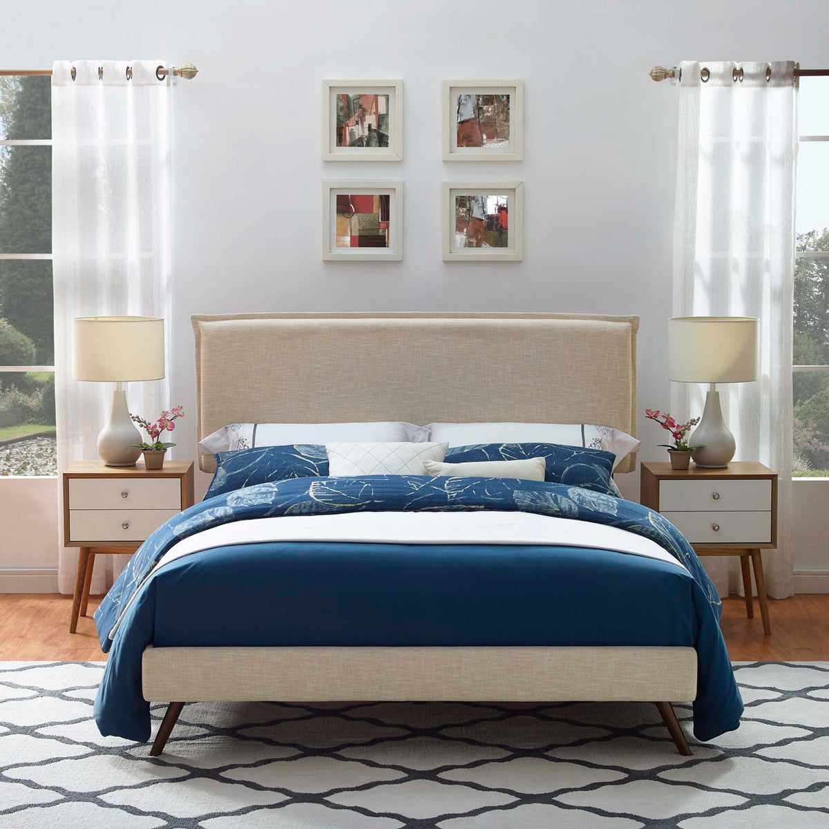 Amaris Fabric Platform Bed with Round Splayed Legs - view 11