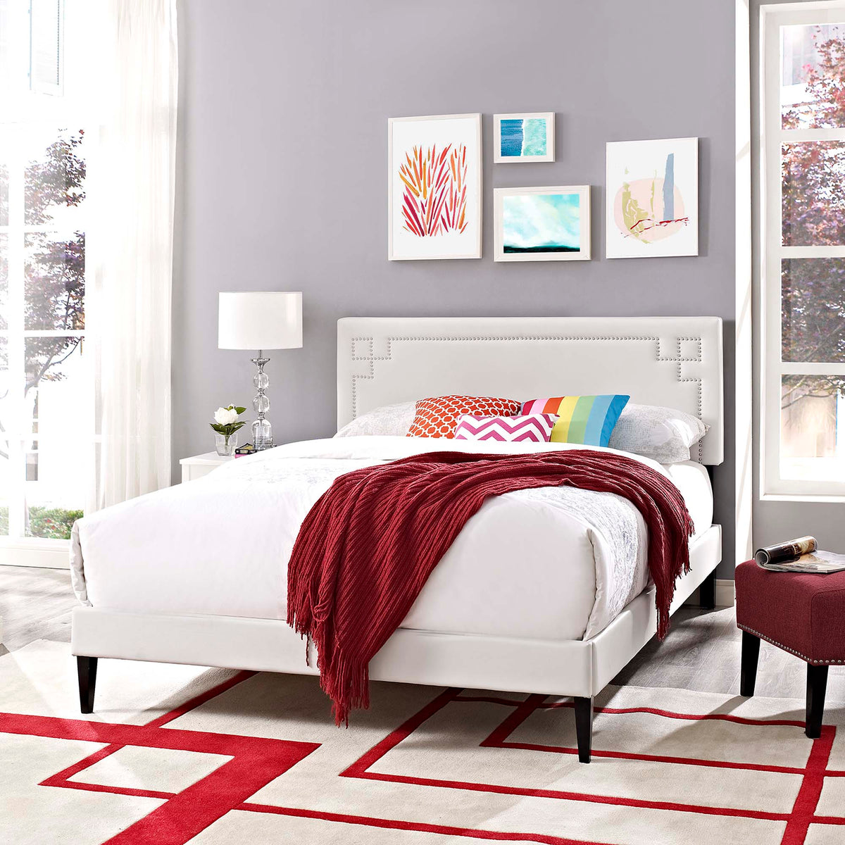 Ruthie Vinyl Platform Bed with Squared Tapered Legs