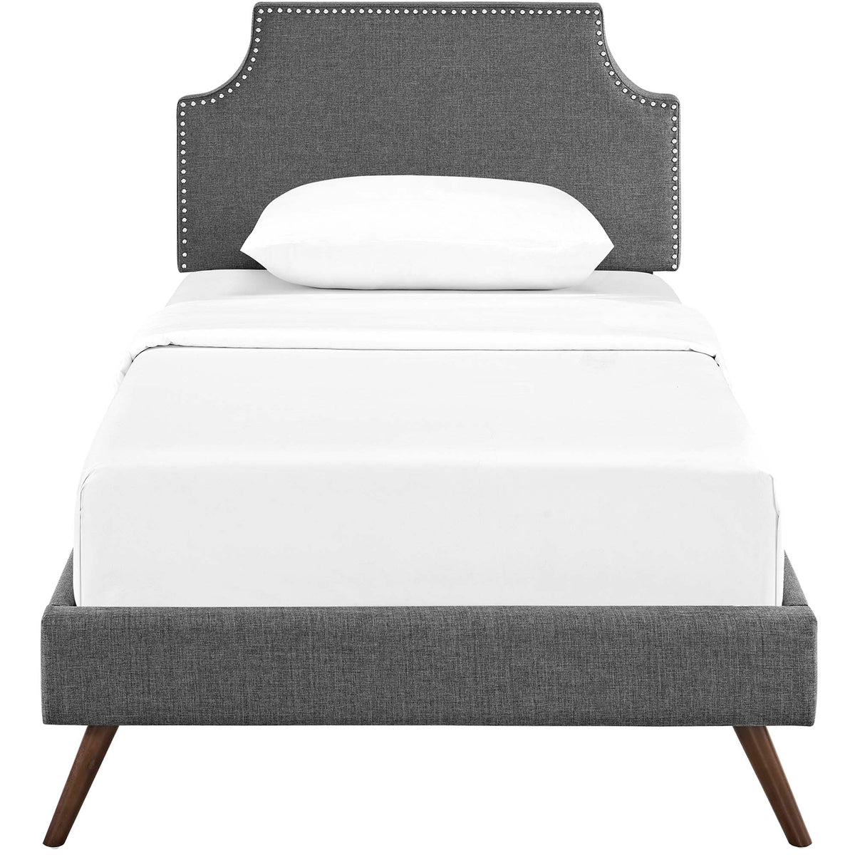 Corene Fabric Platform Bed with Round Splayed Legs