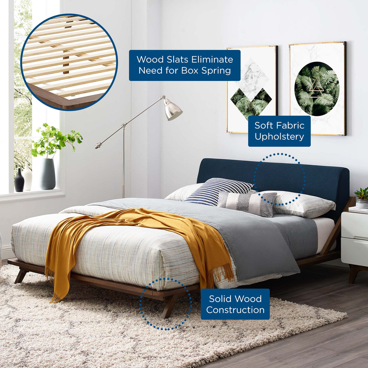 Luella Upholstered Fabric Queen Platform Bed