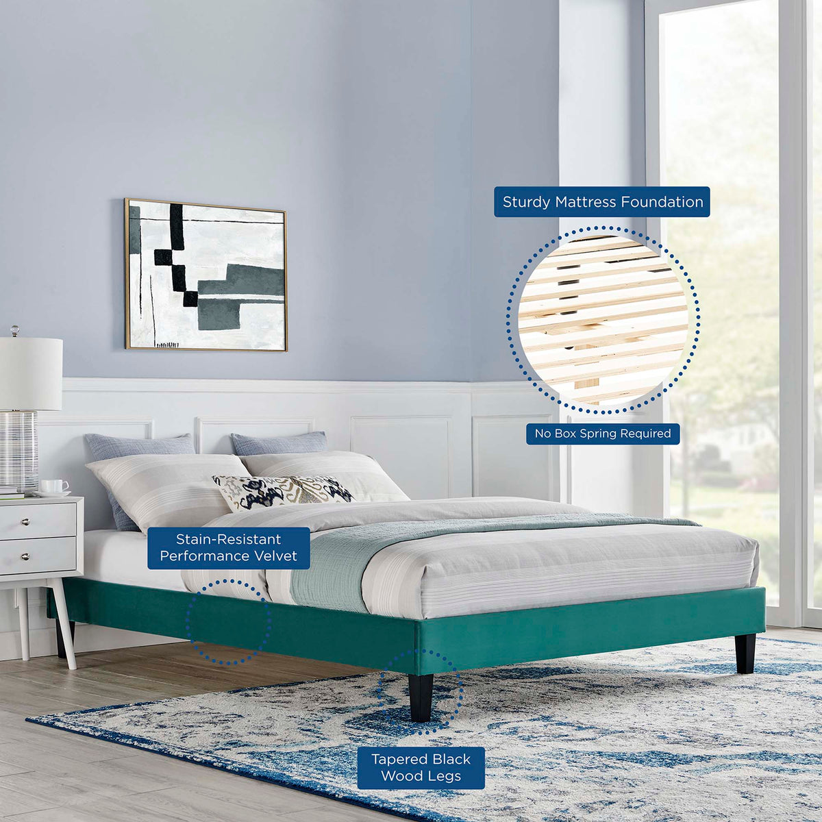 Reign Performance Velvet Platform Bed Frame
