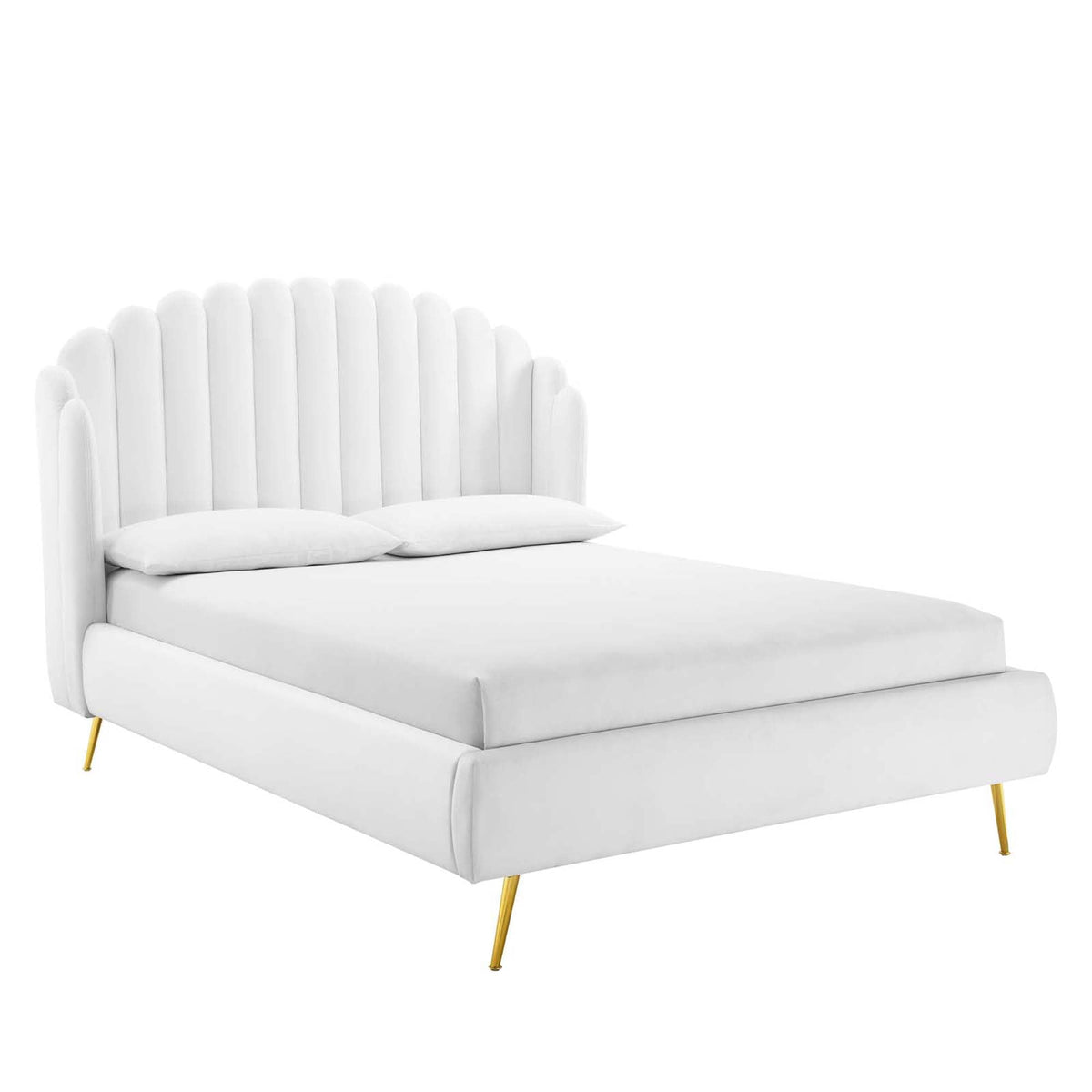 Lana Performance Velvet Queen Wingback Platform Bed, White - view 1
