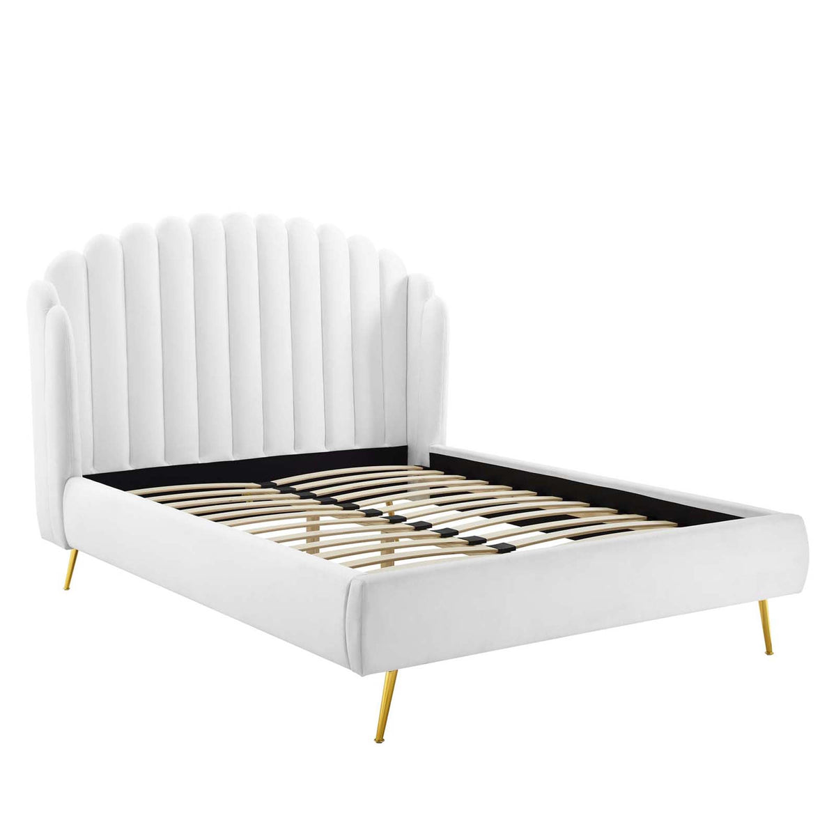 Lana Performance Velvet Queen Wingback Platform Bed, White - view 2