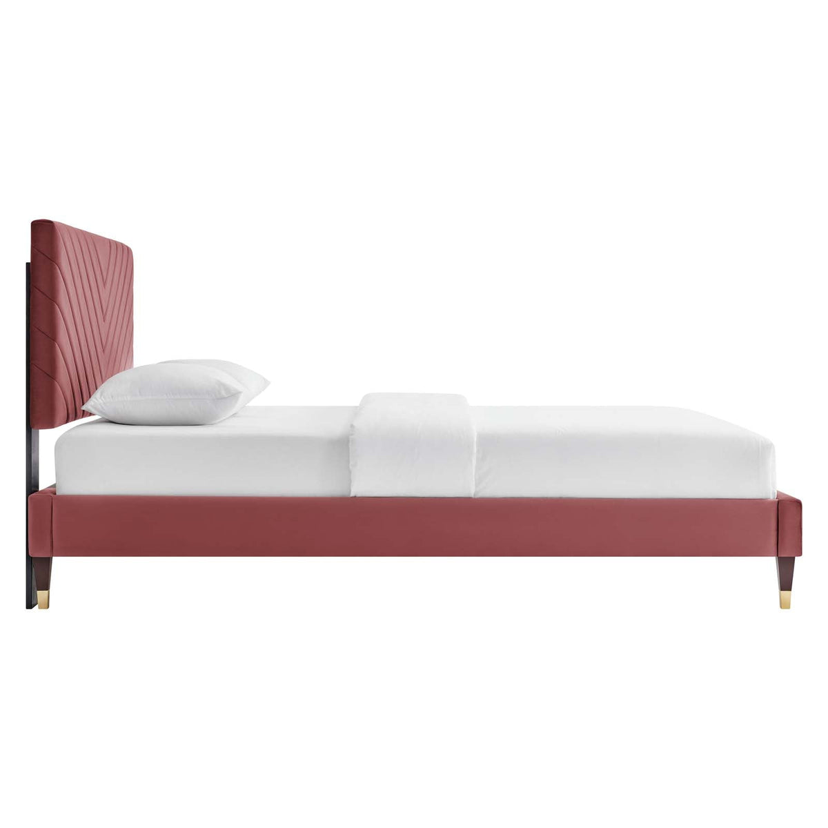 Roxanne Performance Velvet Platform Bed With Wood and Gold Legs - view 5