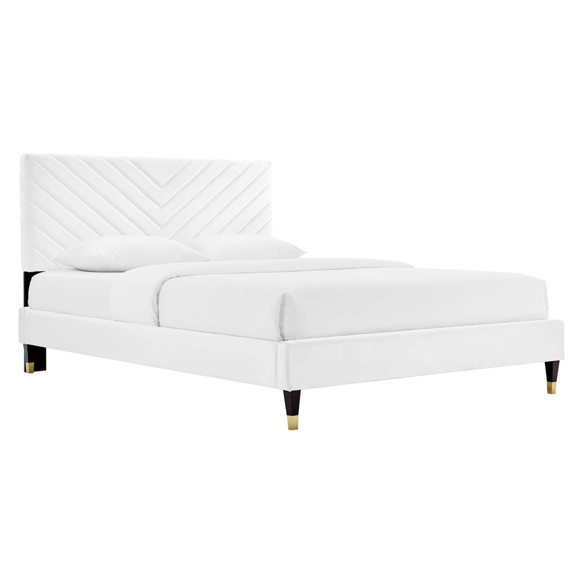 Roxanne Performance Velvet Platform Bed With Wood and Gold Legs - view 2
