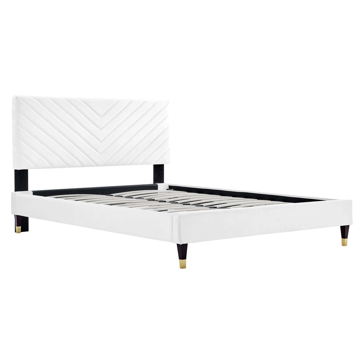 Roxanne Performance Velvet Platform Bed With Wood and Gold Legs - view 4