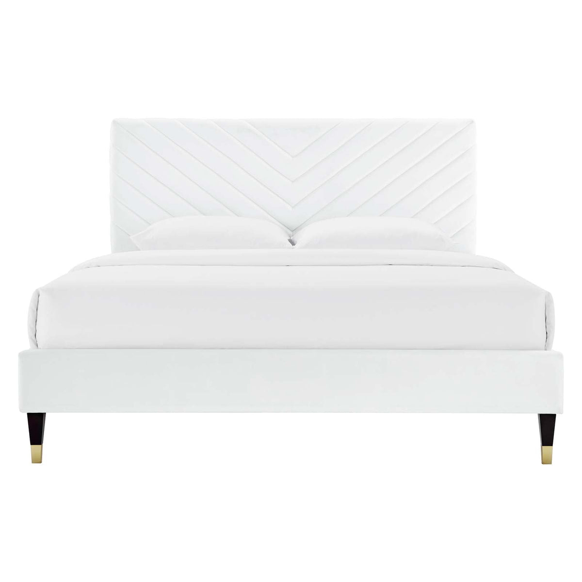 Roxanne Performance Velvet Platform Bed With Wood and Gold Legs - view 8