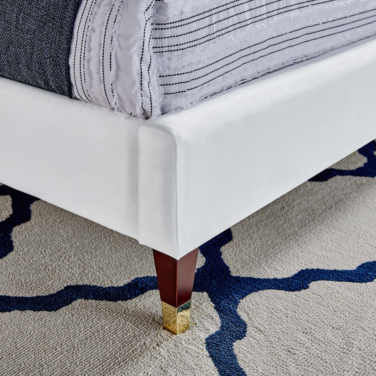 Roxanne Performance Velvet Platform Bed With Wood and Gold Legs - view 10