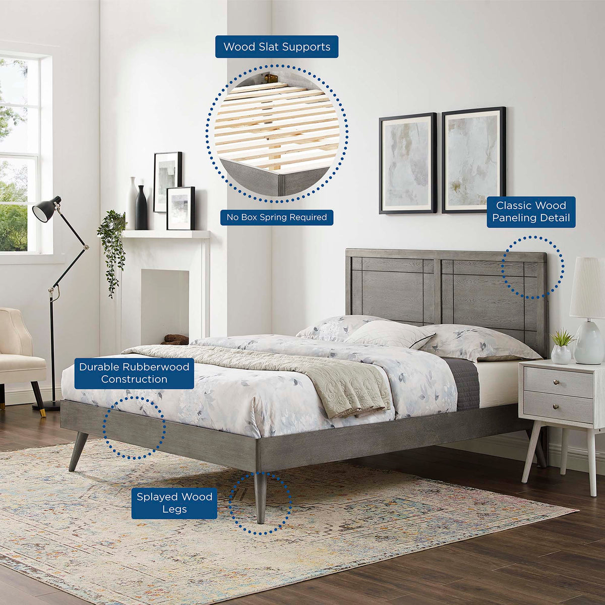 Marlee Wood Platform Bed With Splayed Legs