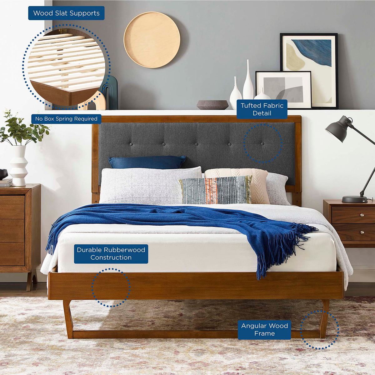 Willow Wood Platform Bed With Angular Frame