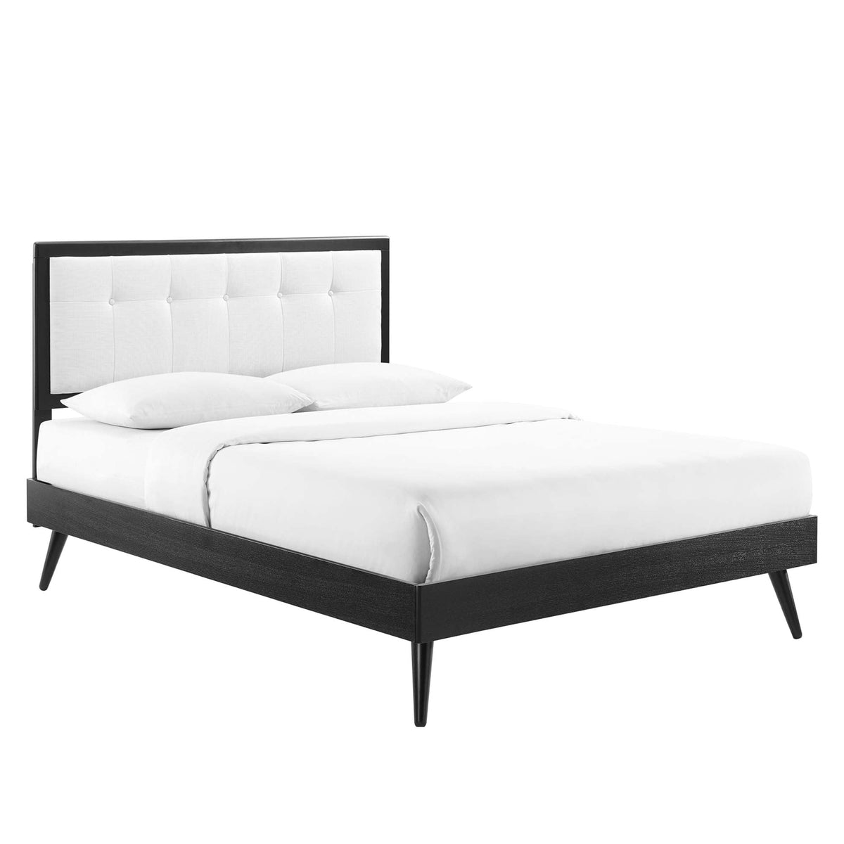 Willow Wood Platform Bed With Splayed Legs, Queen, Black White - view 1