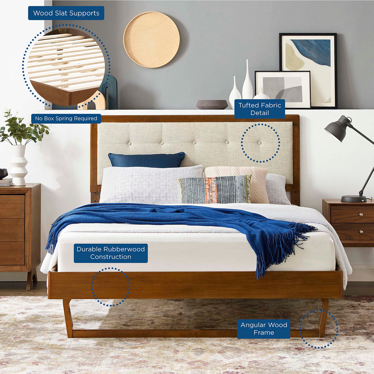 Willow Wood Platform Bed With Angular Frame