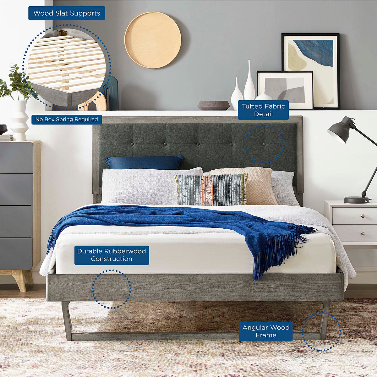 Willow Wood Platform Bed With Angular Frame