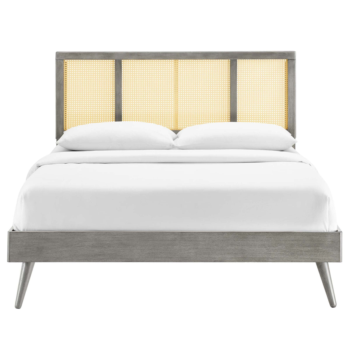 Kelsea Cane and Wood Platform Bed With Splayed Legs