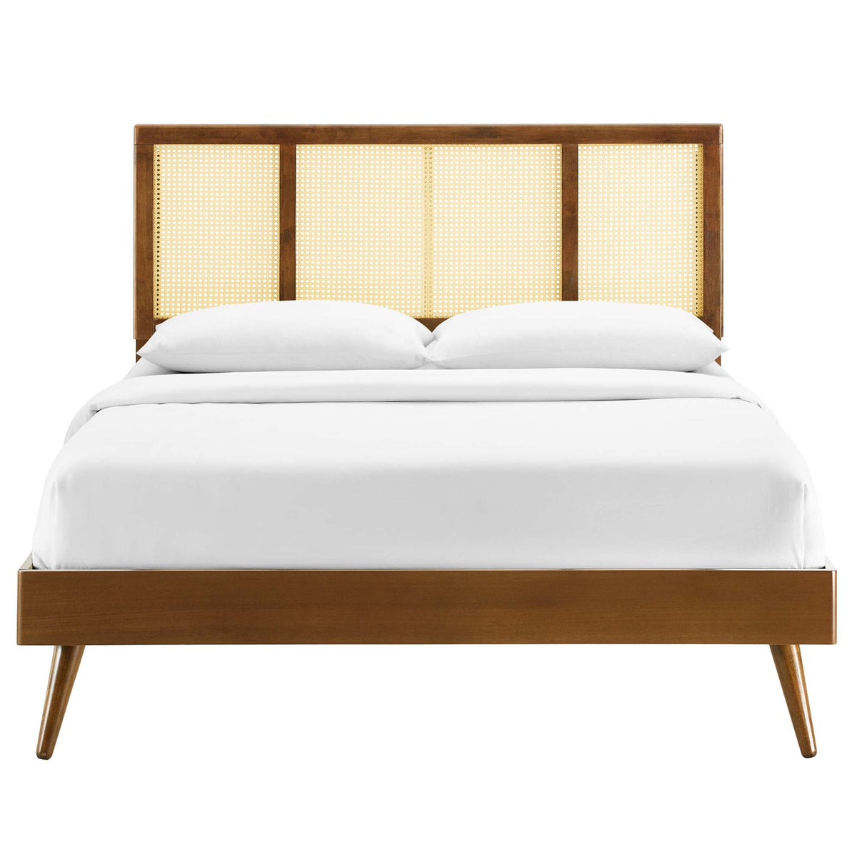 Kelsea Cane and Wood Platform Bed With Splayed Legs