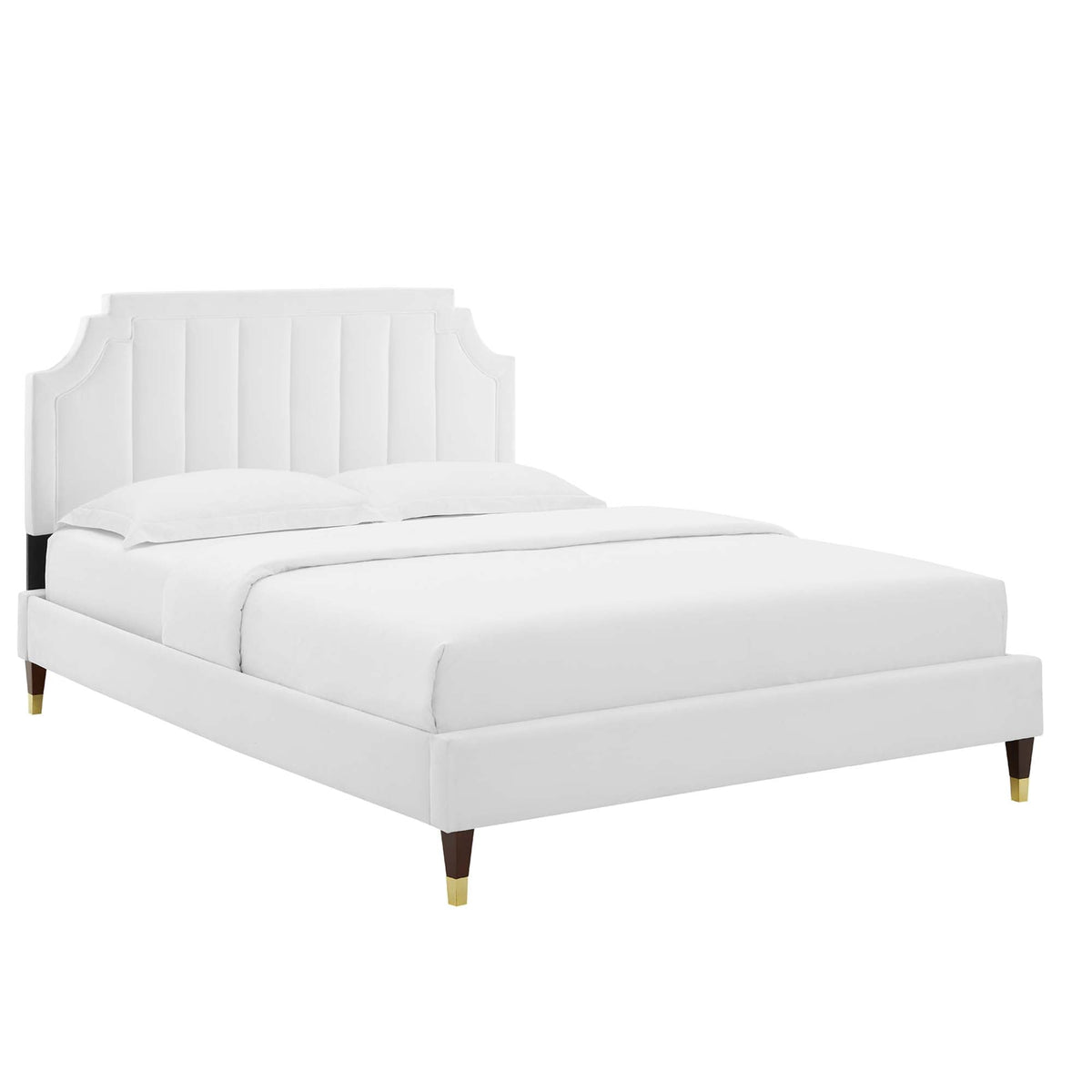 Sienna Performance Velvet Platform Bed With Wood and Gold Legs - view 1
