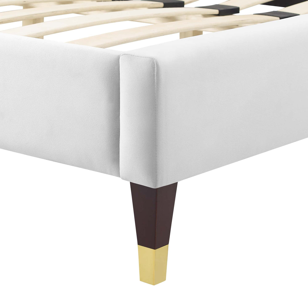 Sienna Performance Velvet Platform Bed With Wood and Gold Legs - view 7
