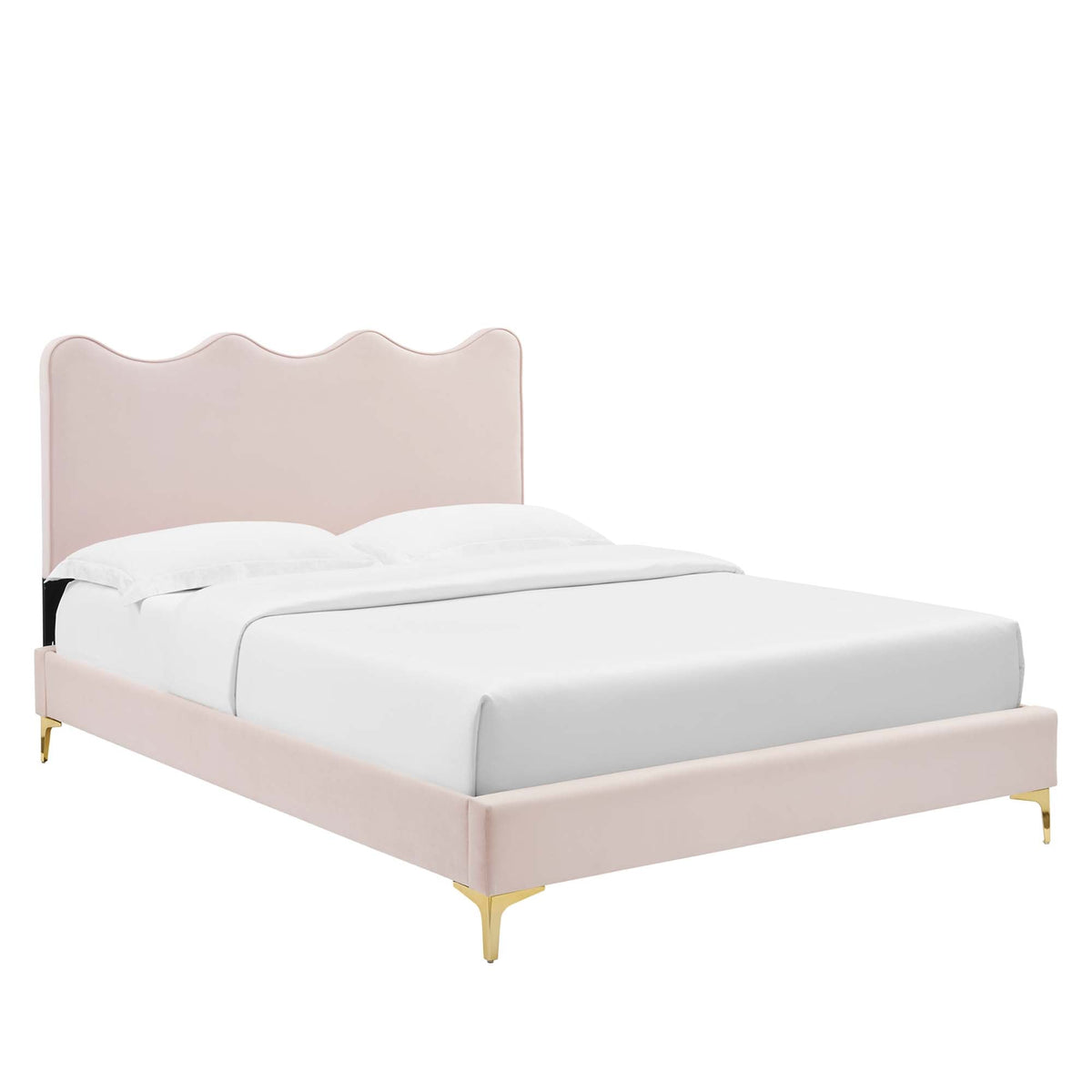 Current Performance Velvet Platform Bed With Gold Metal Legs, Twin, Pink - view 1