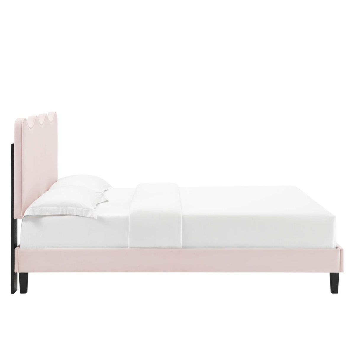 Current Performance Velvet Platform Bed With Black Wood Legs