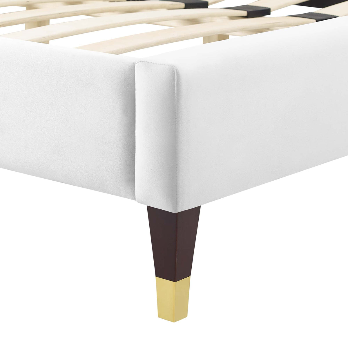 Current Performance Velvet Platform Bed With Wood and Gold Legs