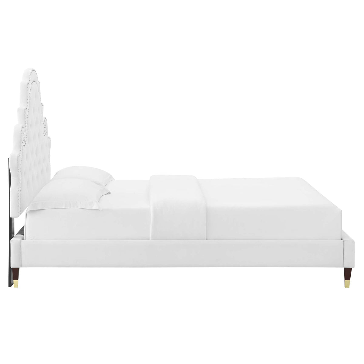 Gwyneth Tufted Performance Velvet Platform Bed With Wood and Gold Legs - view 5