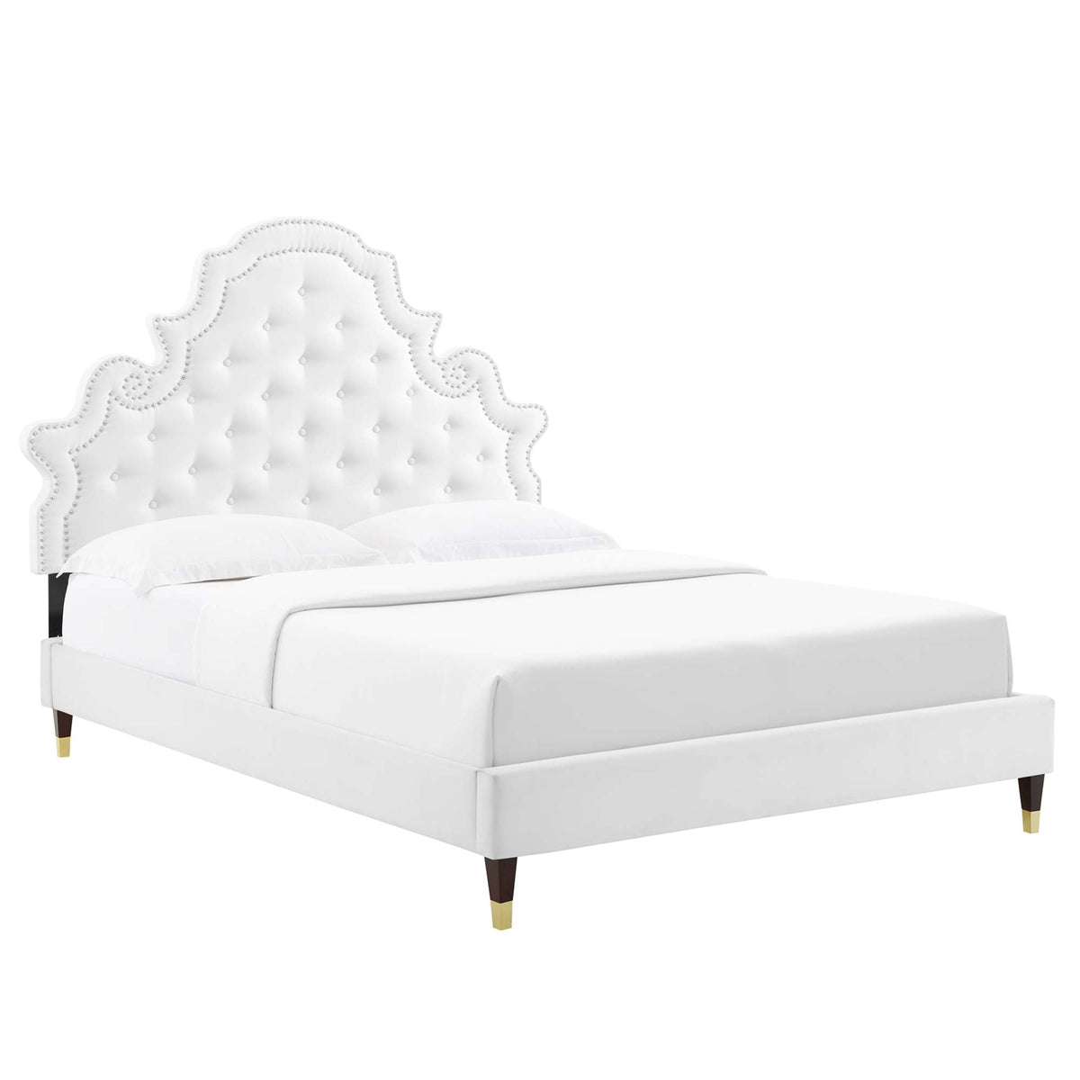 Gwyneth Tufted Performance Velvet Platform Bed With Wood and Gold Legs - view 2