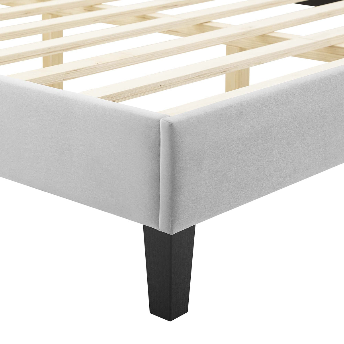 Amber Performance Velvet Platform Bed With Black Wood Legs