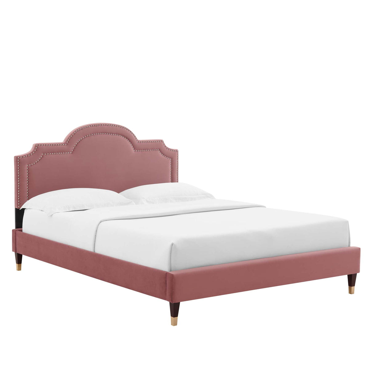 Aviana Performance Velvet Bed With Wood and Gold Legs, King, Dusty Rose - view 1