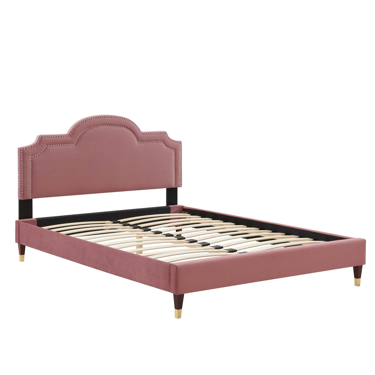 Aviana Performance Velvet Bed With Wood and Gold Legs, King, Dusty Rose - view 1